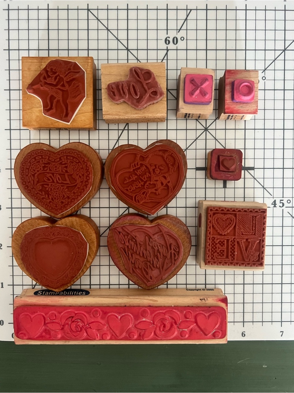 Vintage 11 - piece set. Wooden Love-Themed Decorative Stamp Set - Picture 2 of 2